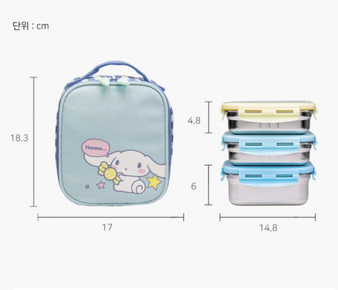 LILPANF l Cinamorolle Vacuum Lunch Set • 릴팡 시나몬롤 카고 3단 스텐 도시락 세트