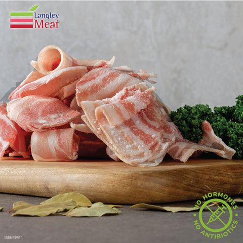 Langley Meat l Thinly Sliced Pork Belly with skin • 무항생제 대패 오겹살 (100% Hormone Free:Frozen) 2LB