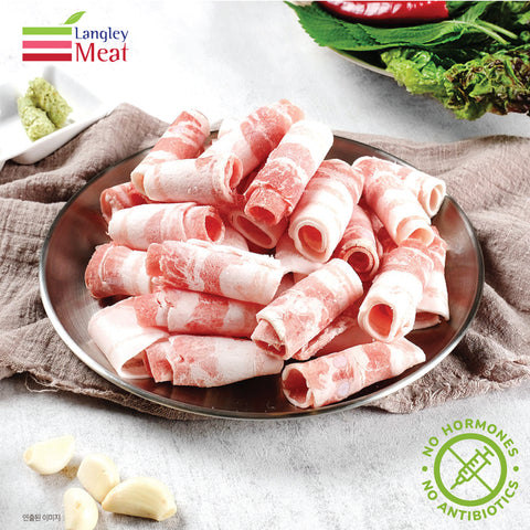 Langley Meat l Thinly Sliced Pork Belly • 무항생제 대패 삼겹살 (100% Hormone Free : Frozen) 2LB
